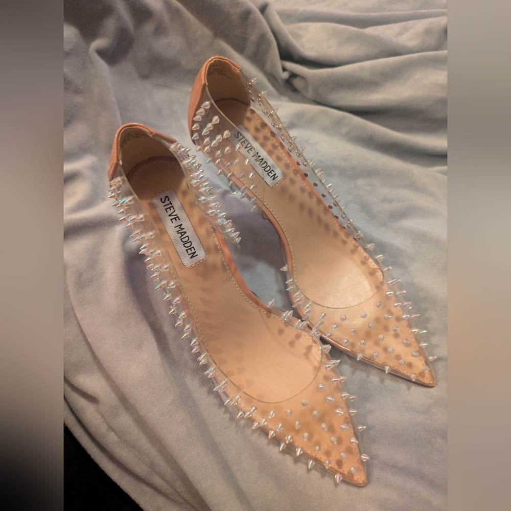 Steve Madden Clear and Nude Studded Heels - Picture 4 of 8